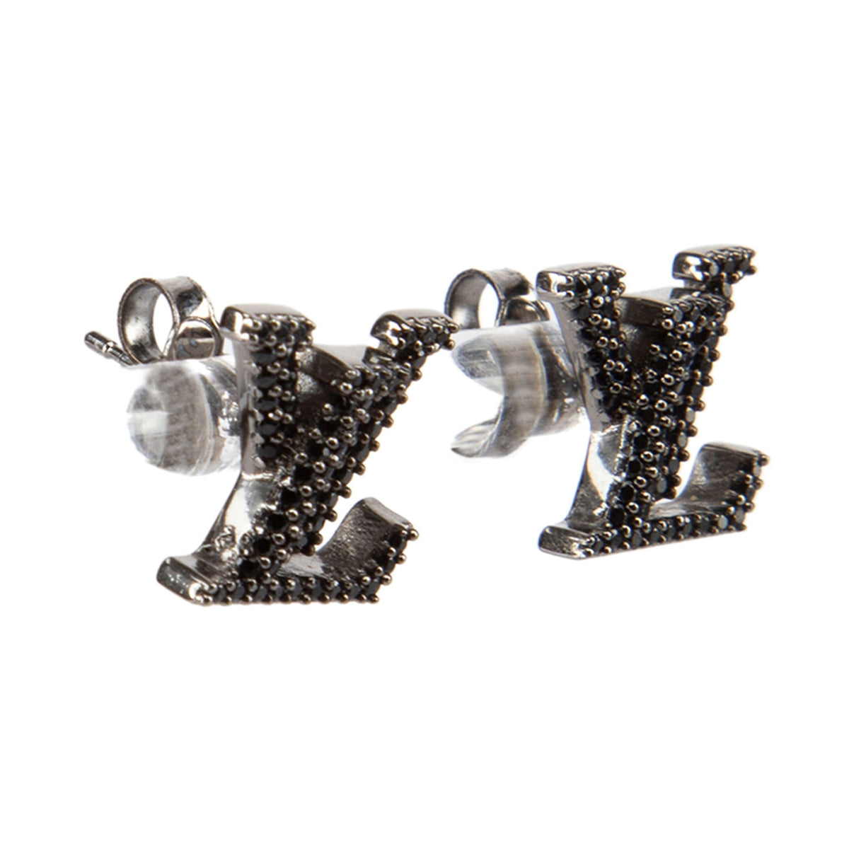Louis Vuitton Iconic Black Crystal Stud 18K Gold Earrings