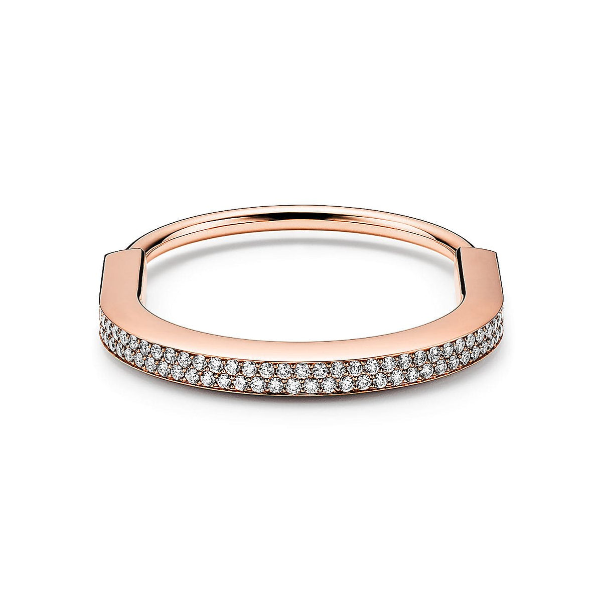 Tiffany Lock Bangle Full Pave Diamonds 18K Gold Bracelet