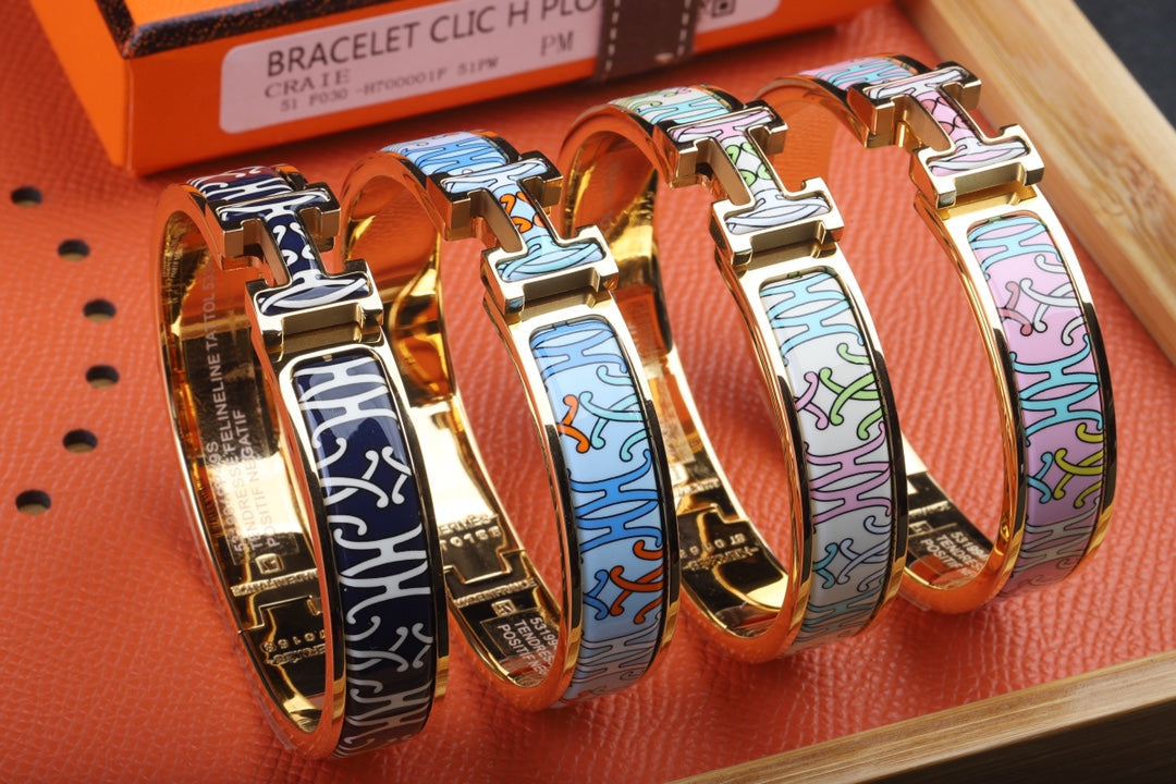 Hermes Clic H Lift Blue 18K Gold Bracelet