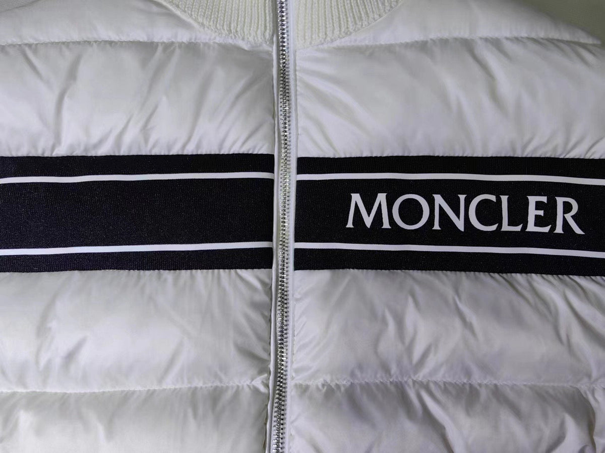 Moncler Quilted Knit-Sleeve Down Jacket — detail