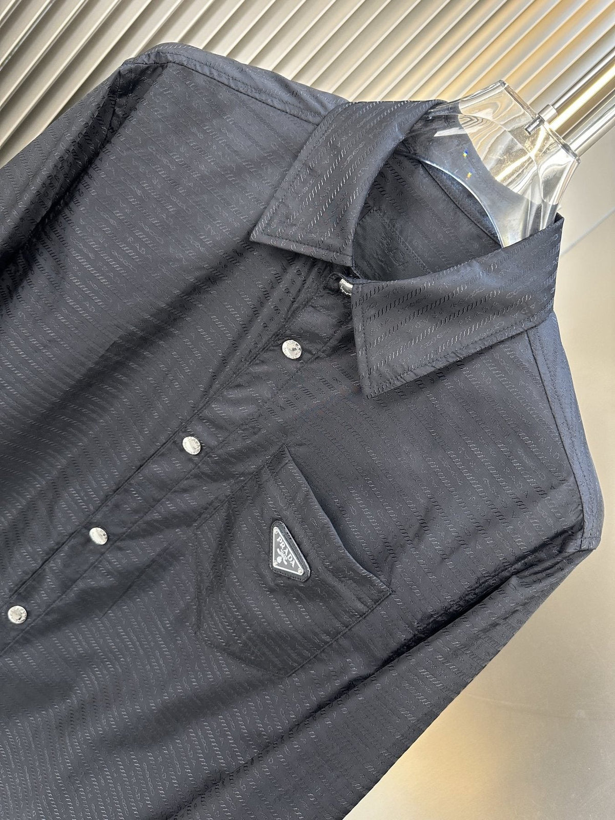 Prada Black Textured Long-Sleeve Button-Up Shirt — detail