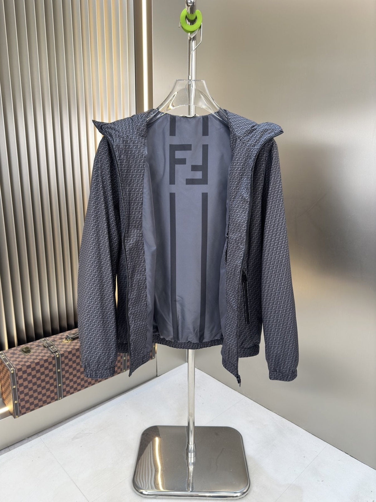 Fendi Micro-Pattern Hooded Zip Jacket — detail
