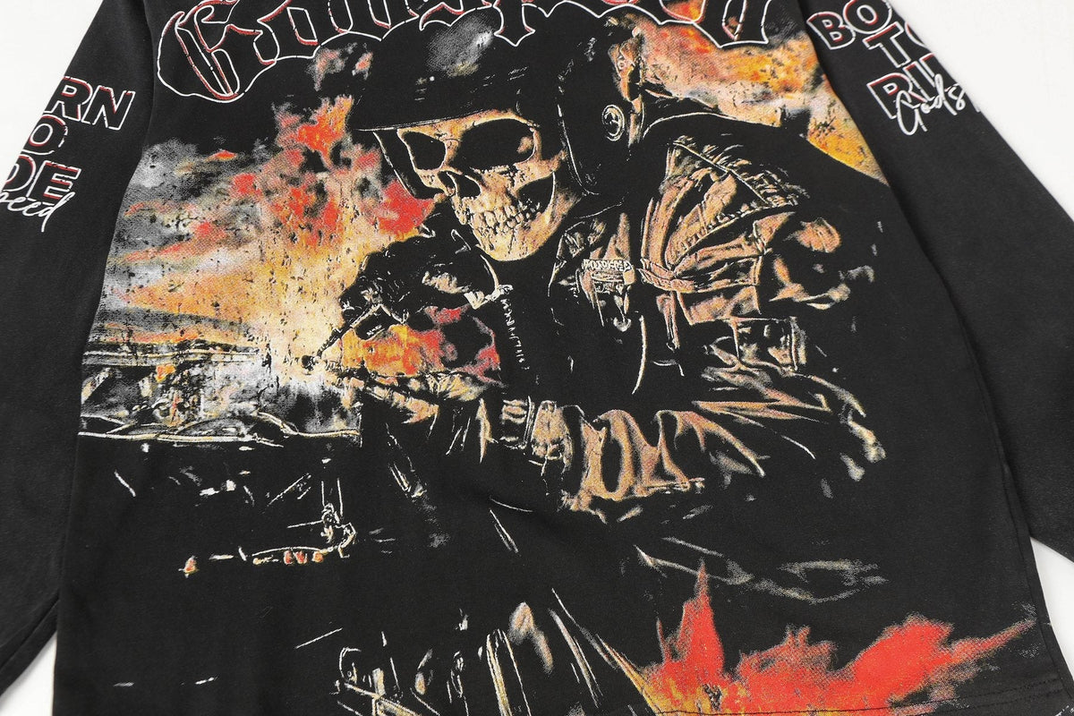 Godspeed Skull Flame Car Graphic Long-Sleeve T-Shirt — detail
