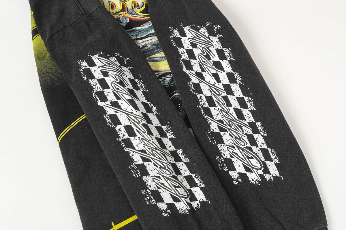 Godspeed Washed Black Racing Skull Long-Sleeve T-Shirt — detail