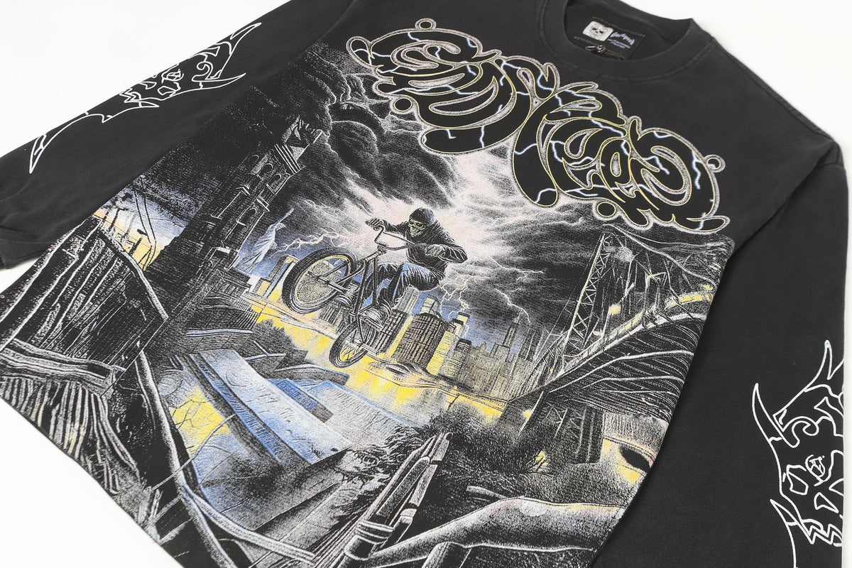 Godspeed Washed Black Rock Graphic Long-Sleeve T-Shirt — detail