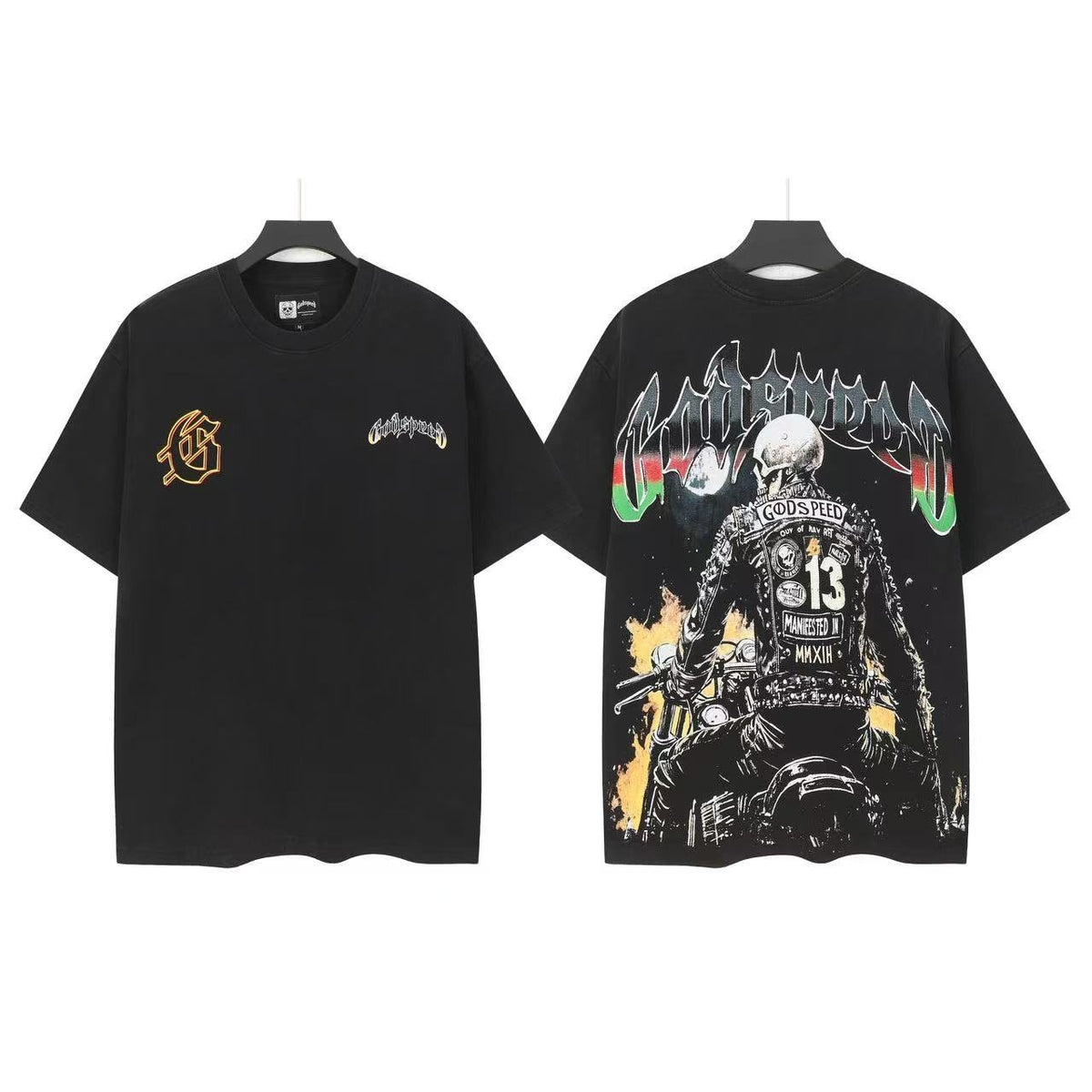 Godspeed Biker Skeleton Graphic T-Shirt — front