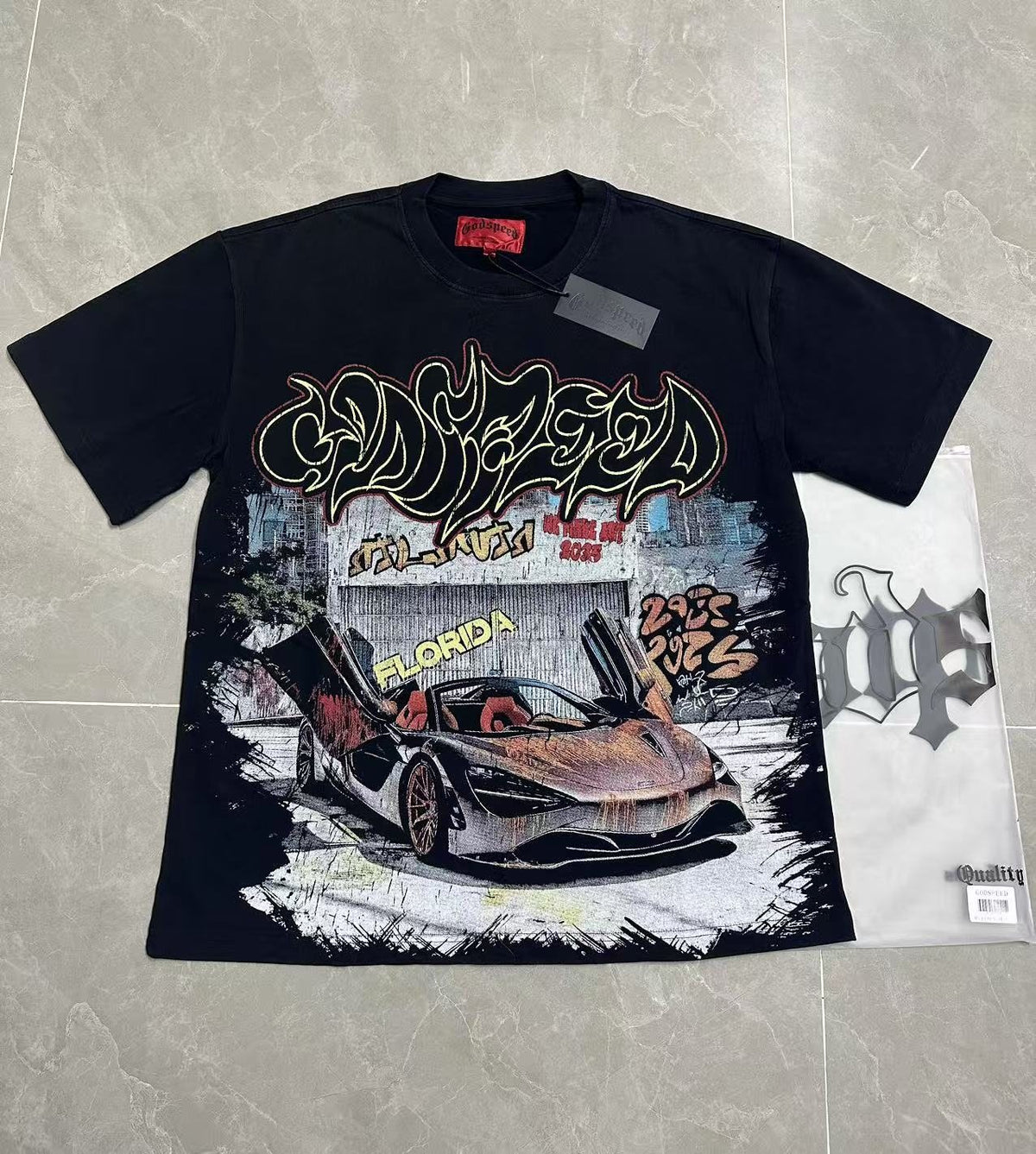 Godspeed Car Graffiti Graphic T-Shirt — front
