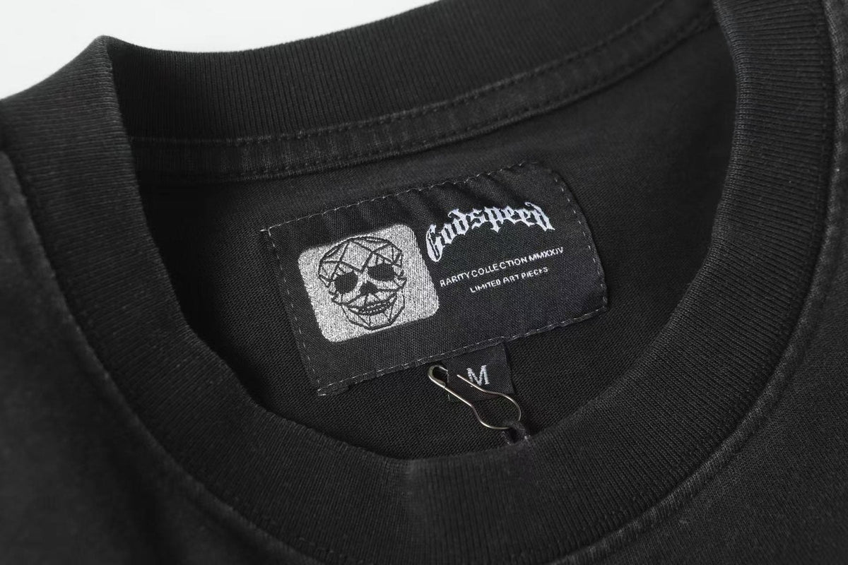 Godspeed Washed Black Car & Sun-Eye Graphic T-Shirt — neck_label