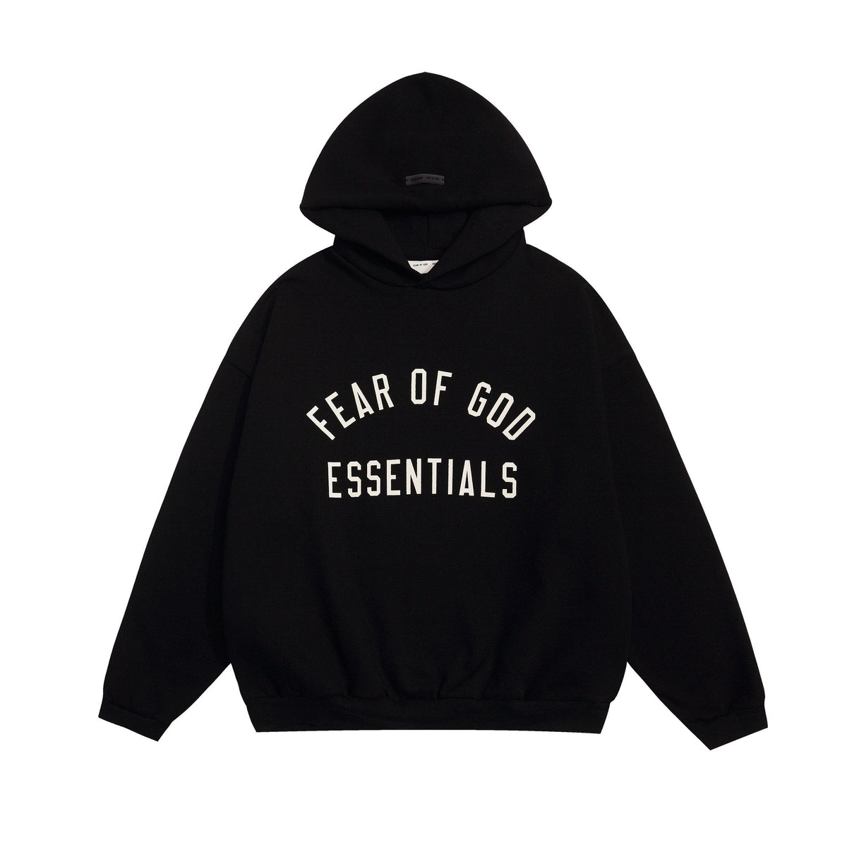 Fear of God Essentials Arched Graphic Hoodie in Black — hero
