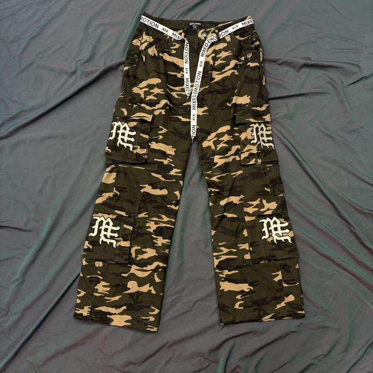 Mixed Emotion Camouflage Cargo Pants — front