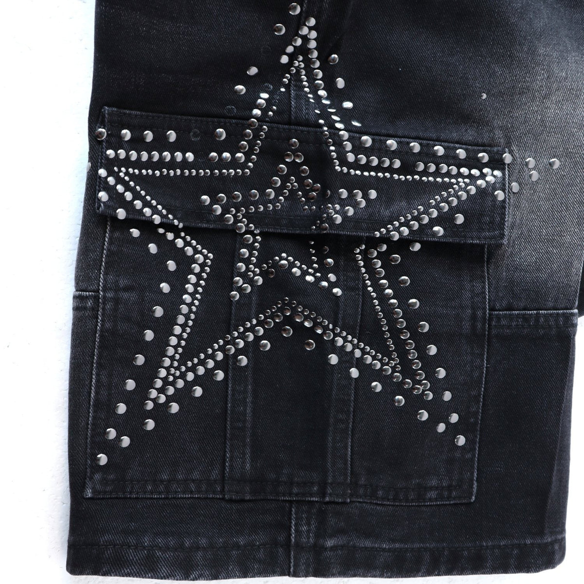 VALLEY Star Rhinestone Denim Cargo Shorts — detail