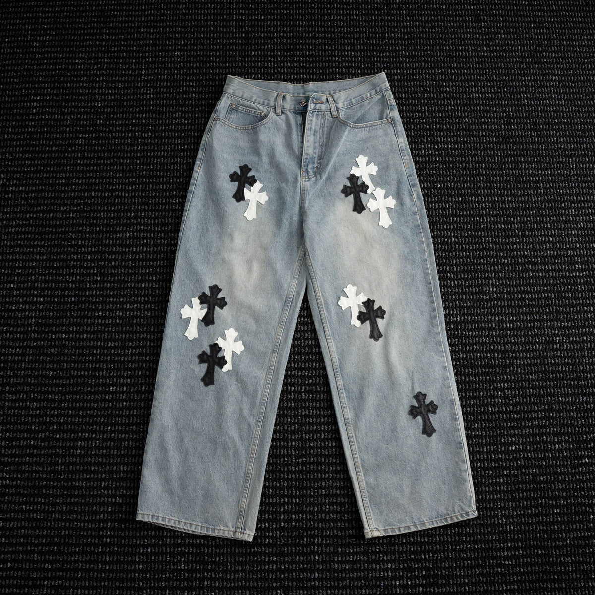 Chrome Hearts Cross Applique Light Blue Jeans — hero