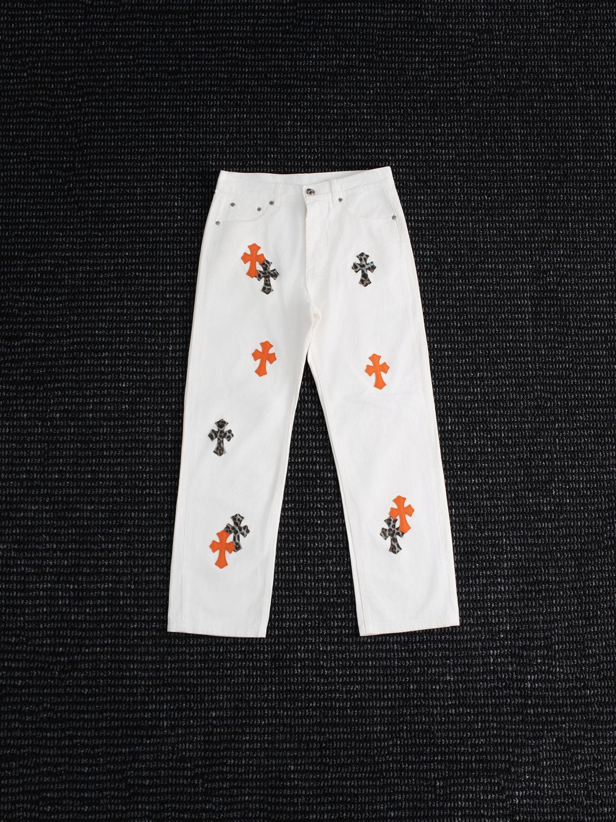 Chrome Hearts Cross Patch White Jeans — hero