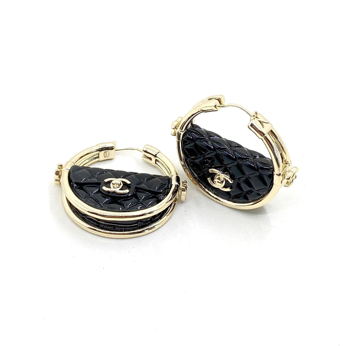 Chanel Black Bag 18K Gold Earrings