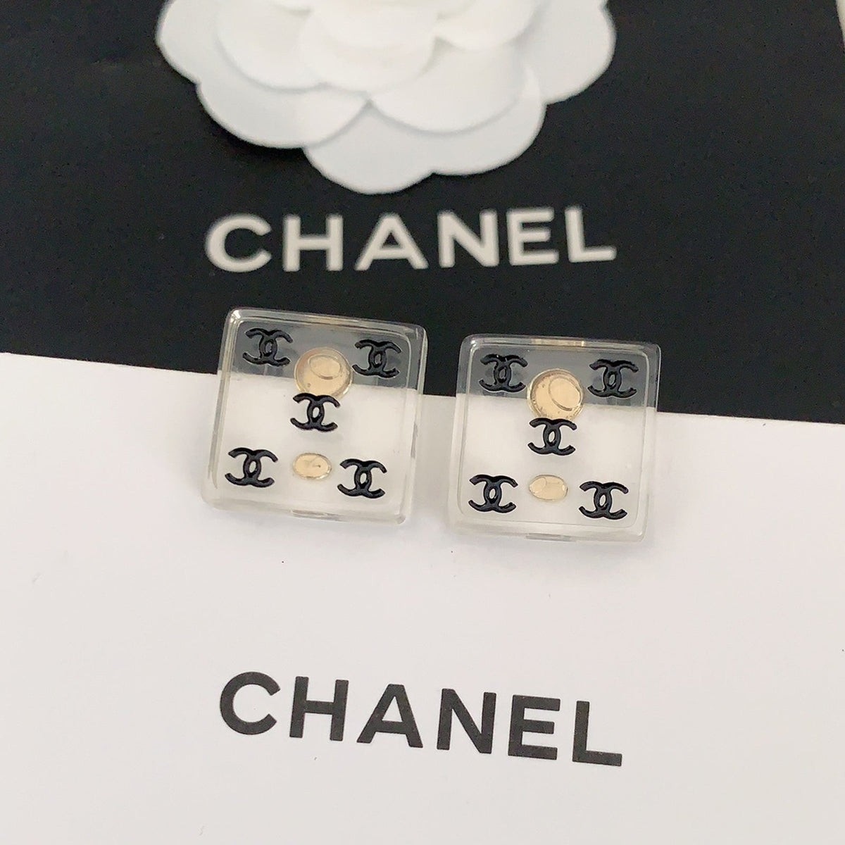 Chanel Transparent Resin 18K Gold Earrings