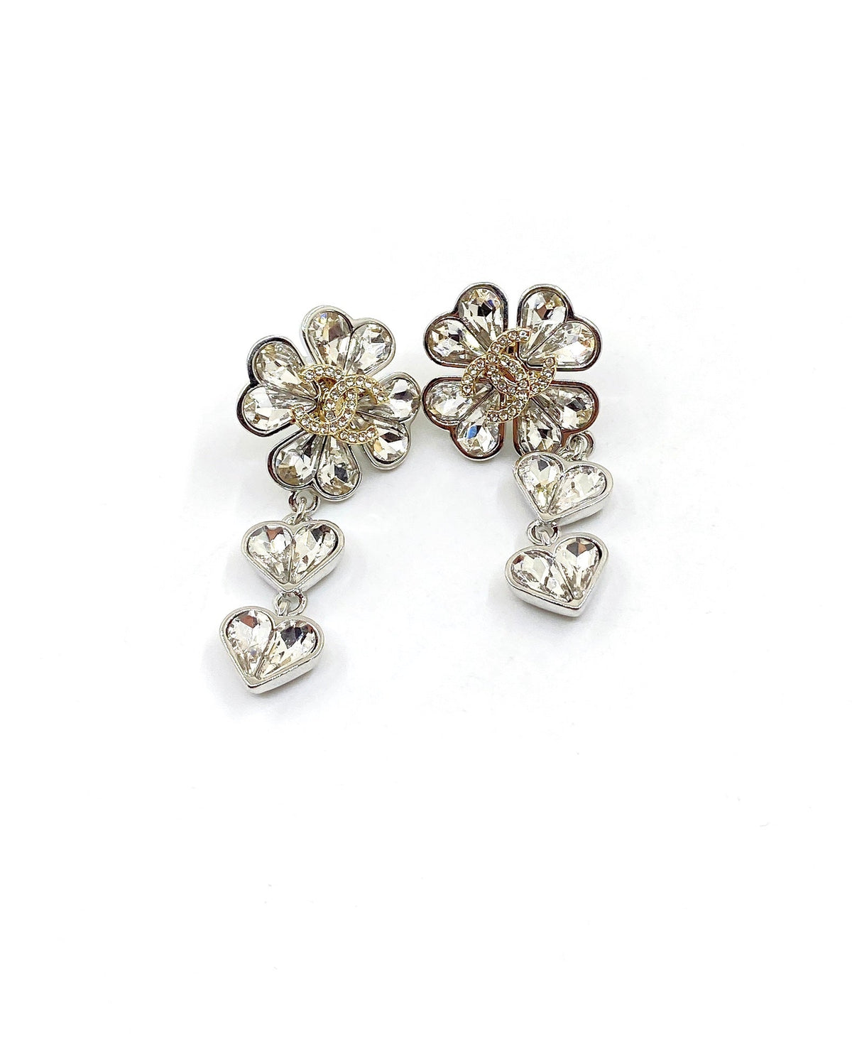 Chanel Crystal Flower 18K Gold Earrings