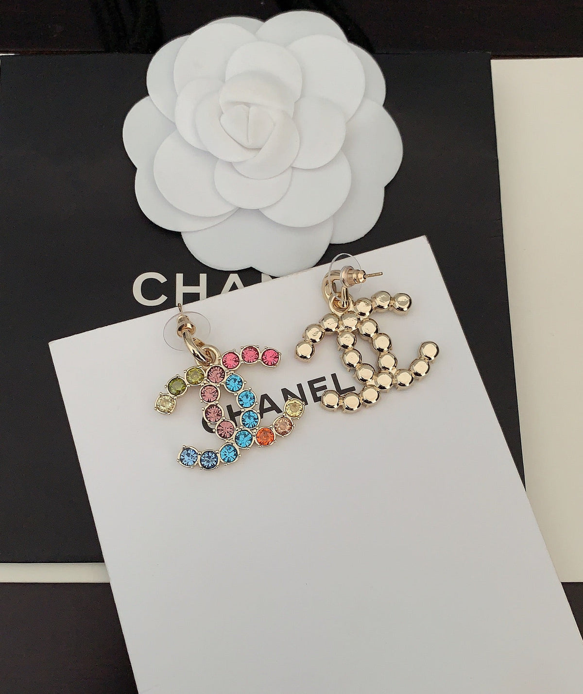 Chanel Color Crystals 18K Gold Earrings