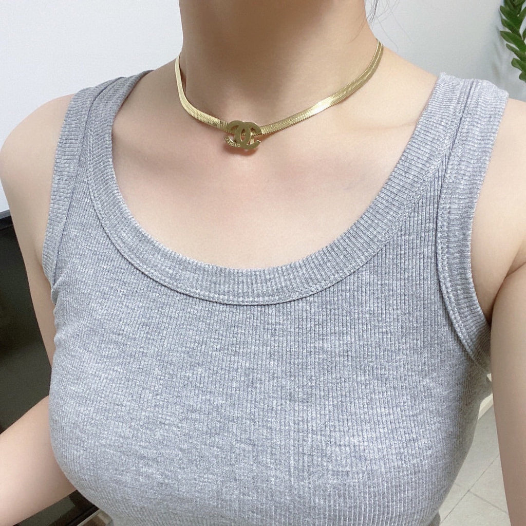 Chanel Gold Chain Choker 18K Gold Necklace