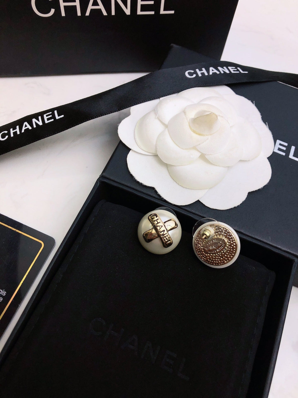 Chanel Pearl 18K Gold Earrings