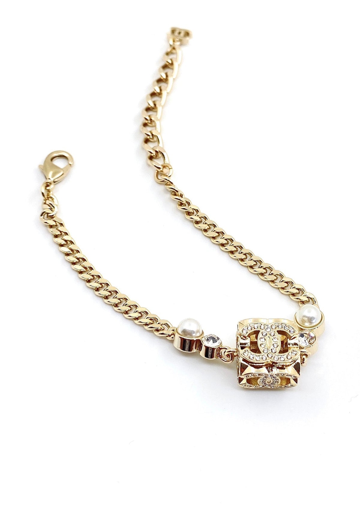 Chanel Square Pearl Chain 18K Gold Necklace