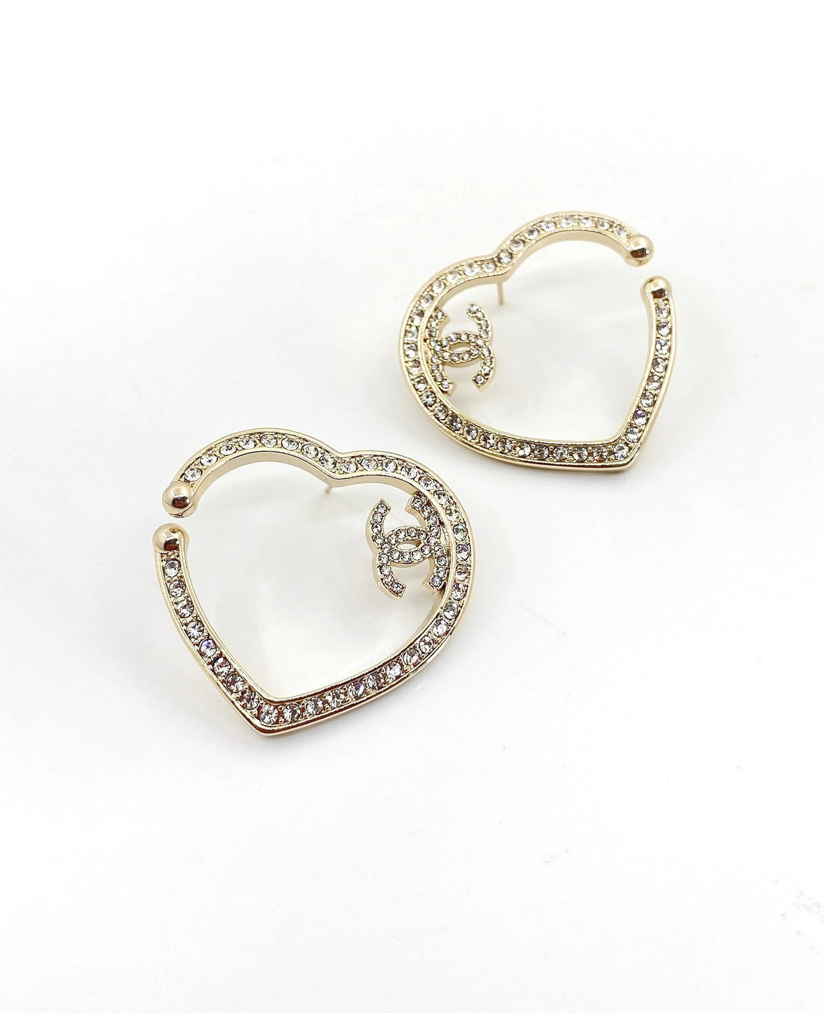 Chanel Diamond Heart 18K Gold Earrings
