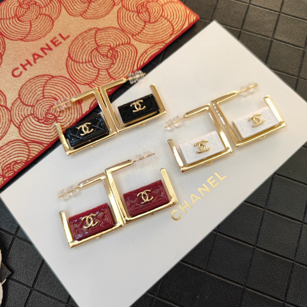 Chanel Black Bag Hoop 18K Gold Earrings