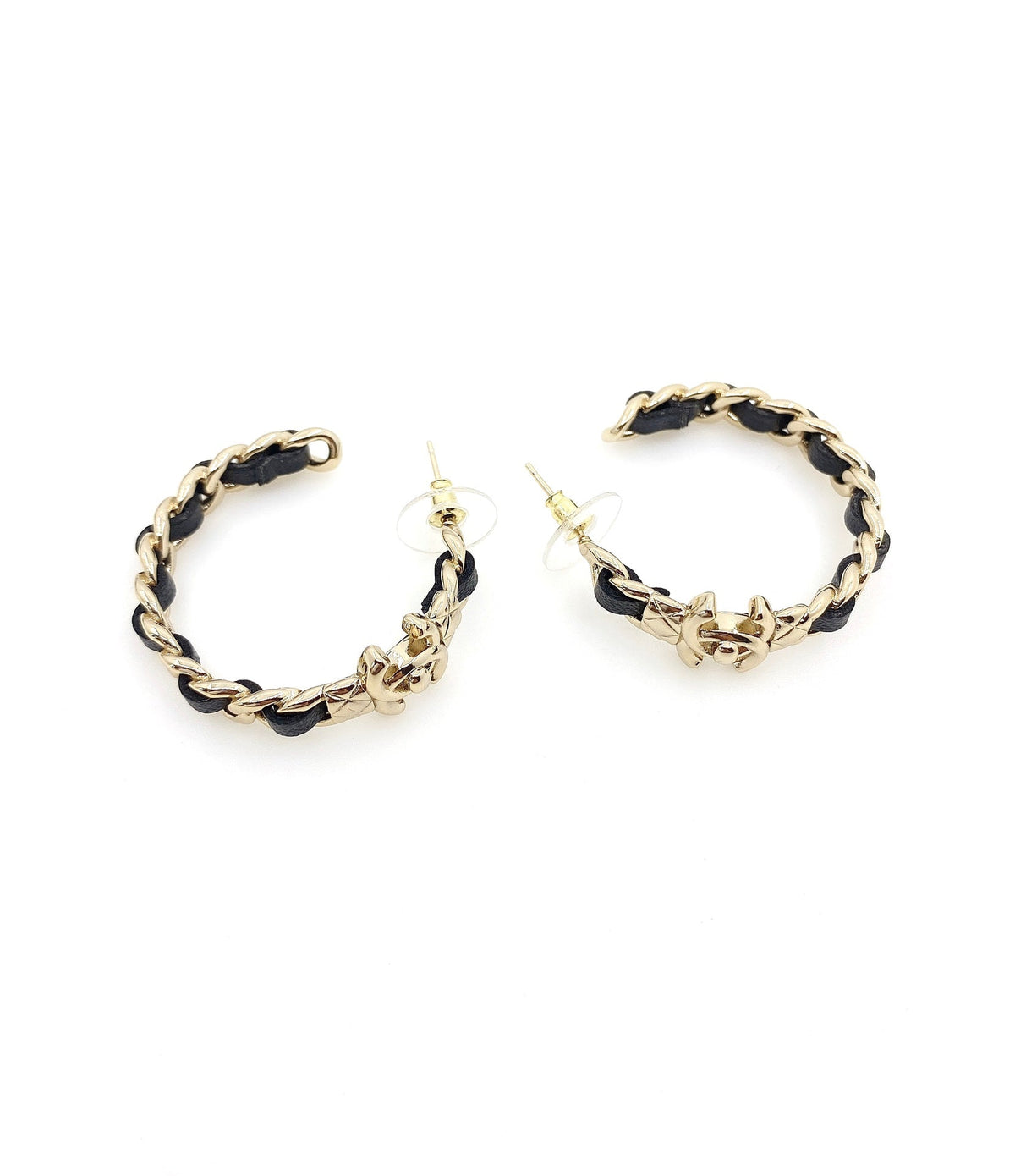 Chanel Circle Leather 18K Gold Earrings