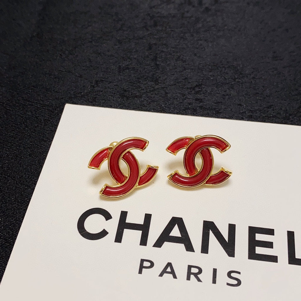 Chanel Red Resin 18K Gold Earrings
