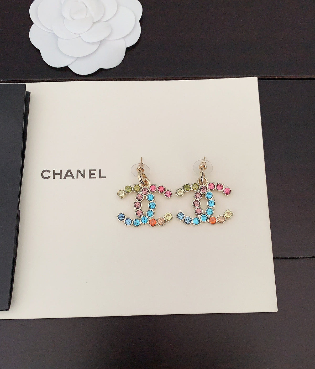 Chanel Color Crystals 18K Gold Earrings
