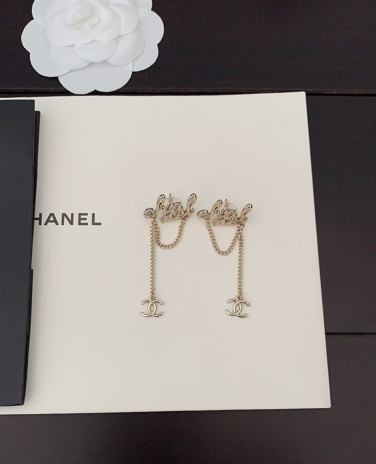 Chanel Letter 18K Gold Earrings