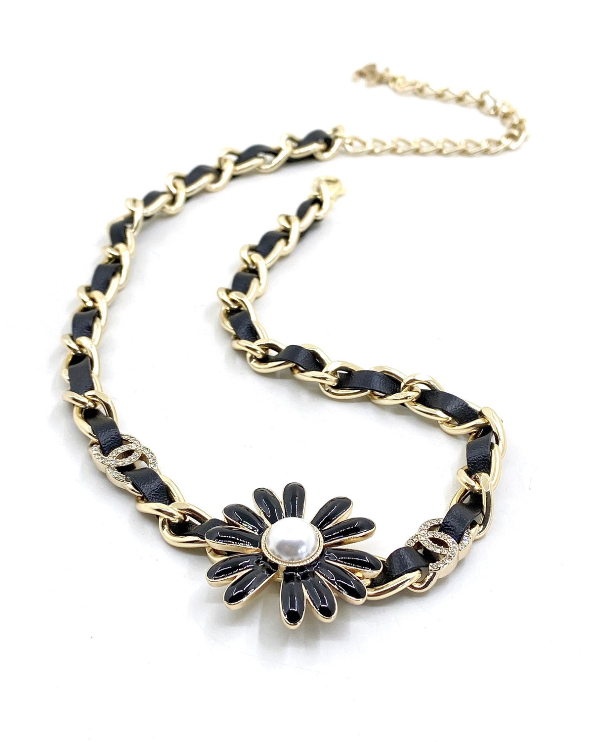 Chanel Flower Leather Choker 18K Gold Necklace