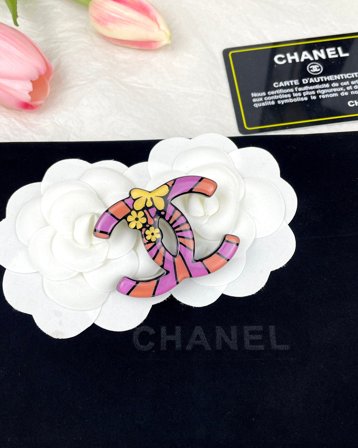 Chanel Pink Resin 18K Gold Brooch