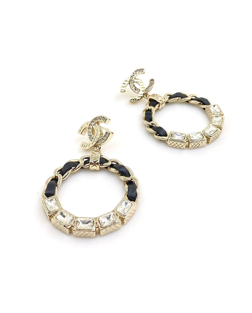 Chanel Leather Circle 18K Gold Earrings