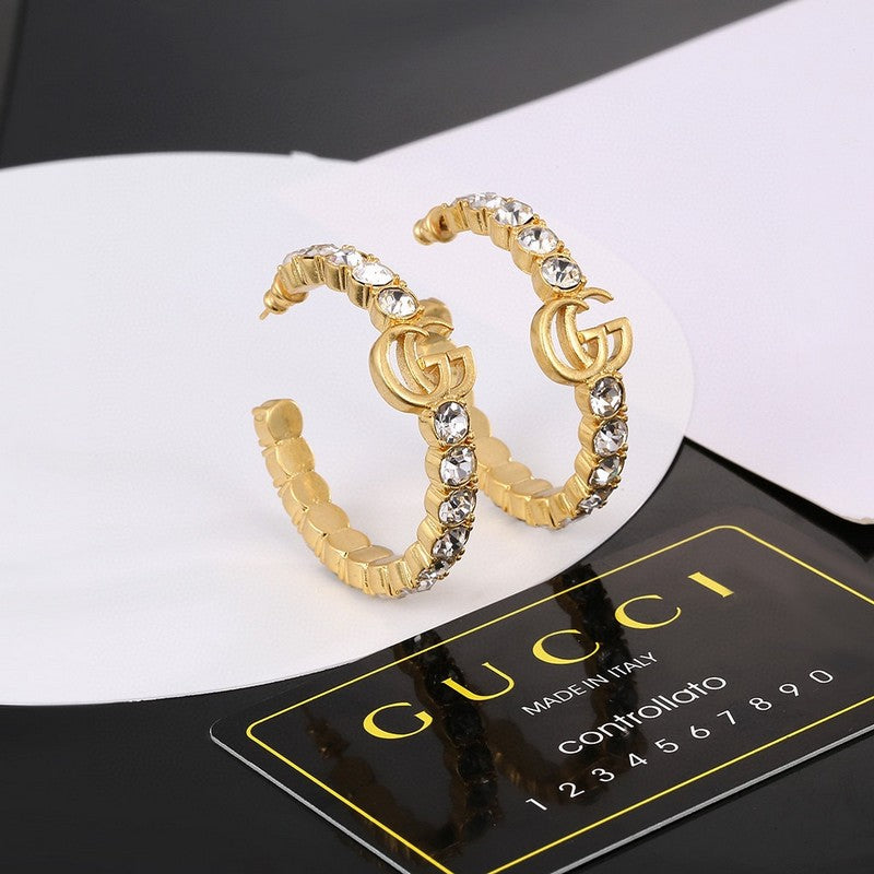 Gucci Double Color Crystal 18K Gold Earrings