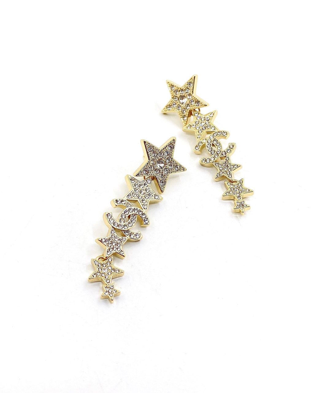 Chanel Star Diamonds Long 18K Gold Earrings