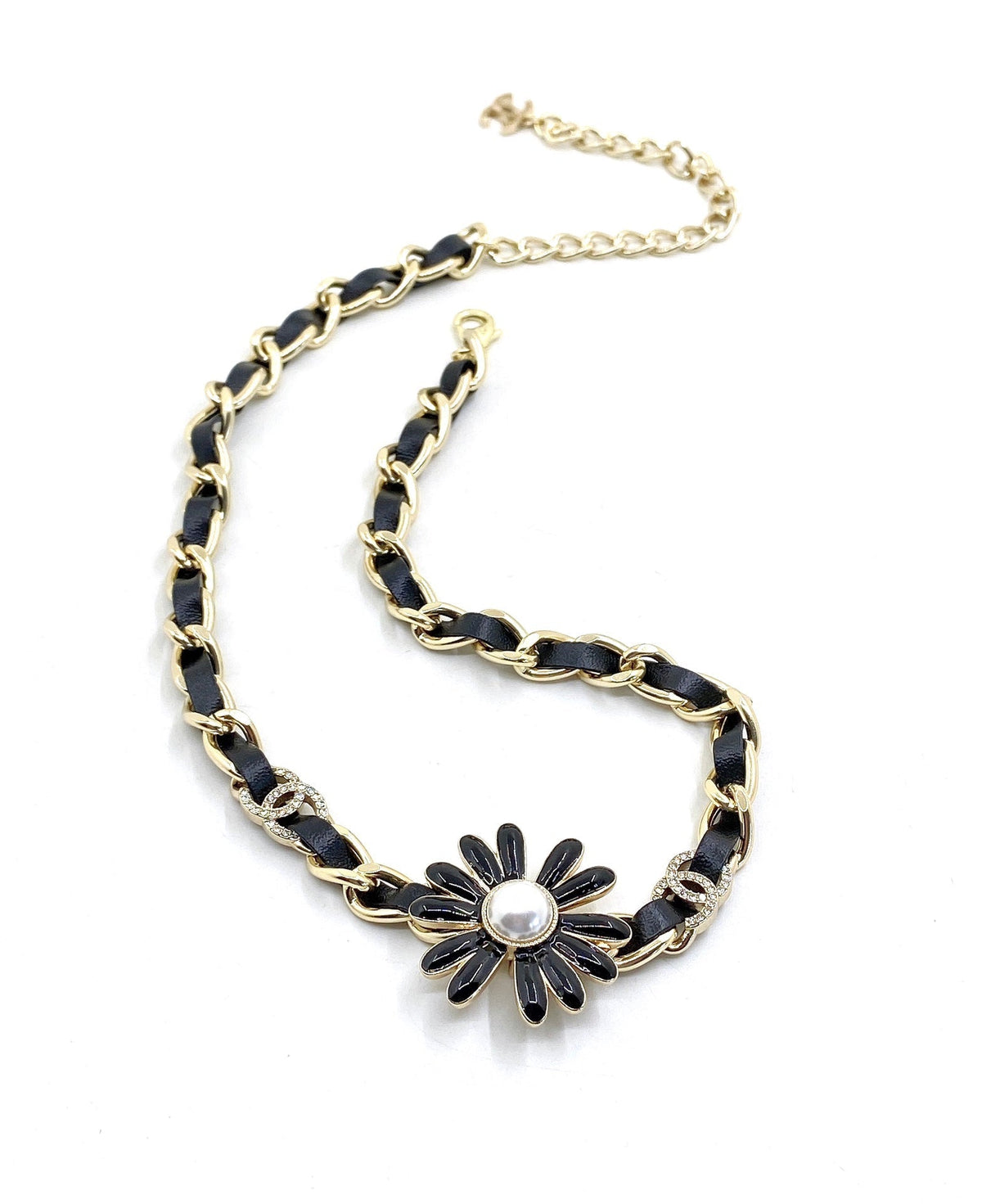 Chanel Flower Leather Choker 18K Gold Necklace