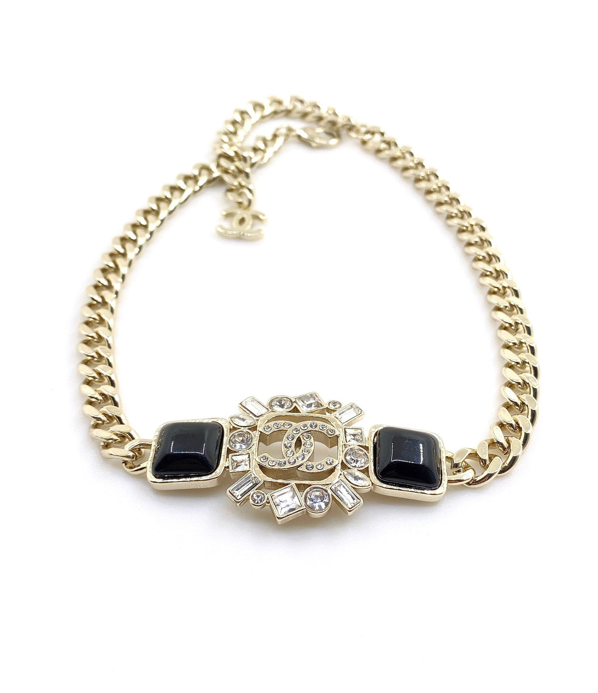 Chanel Black Crystals Chain 18K Gold Necklace