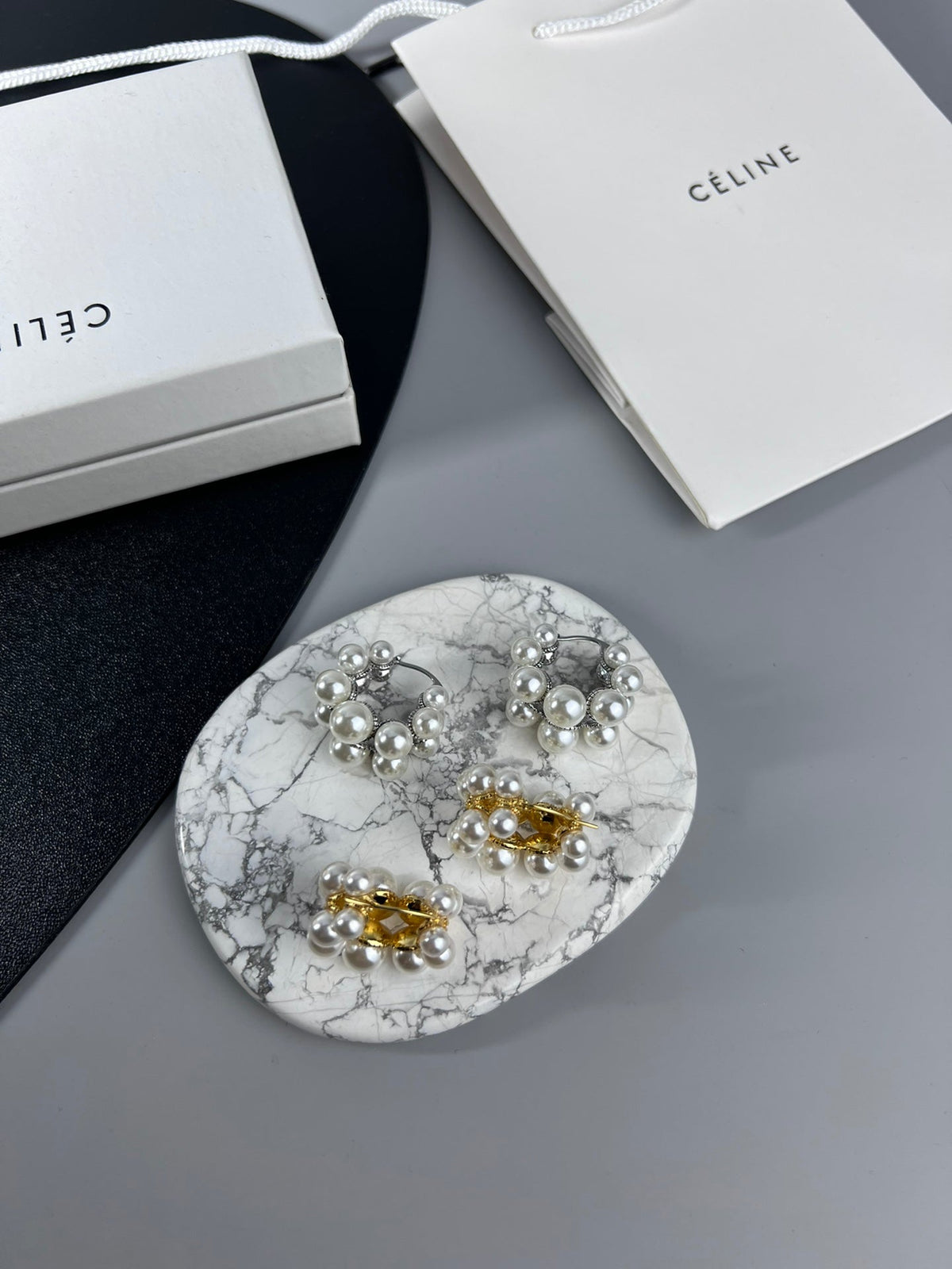 Celine Two-Rows Pearl 18K Gold Earrings