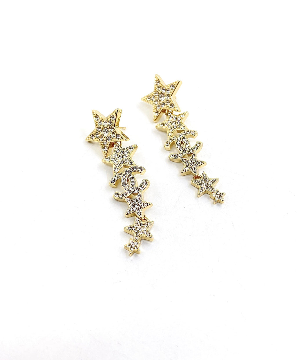 Chanel Star Diamonds Long 18K Gold Earrings