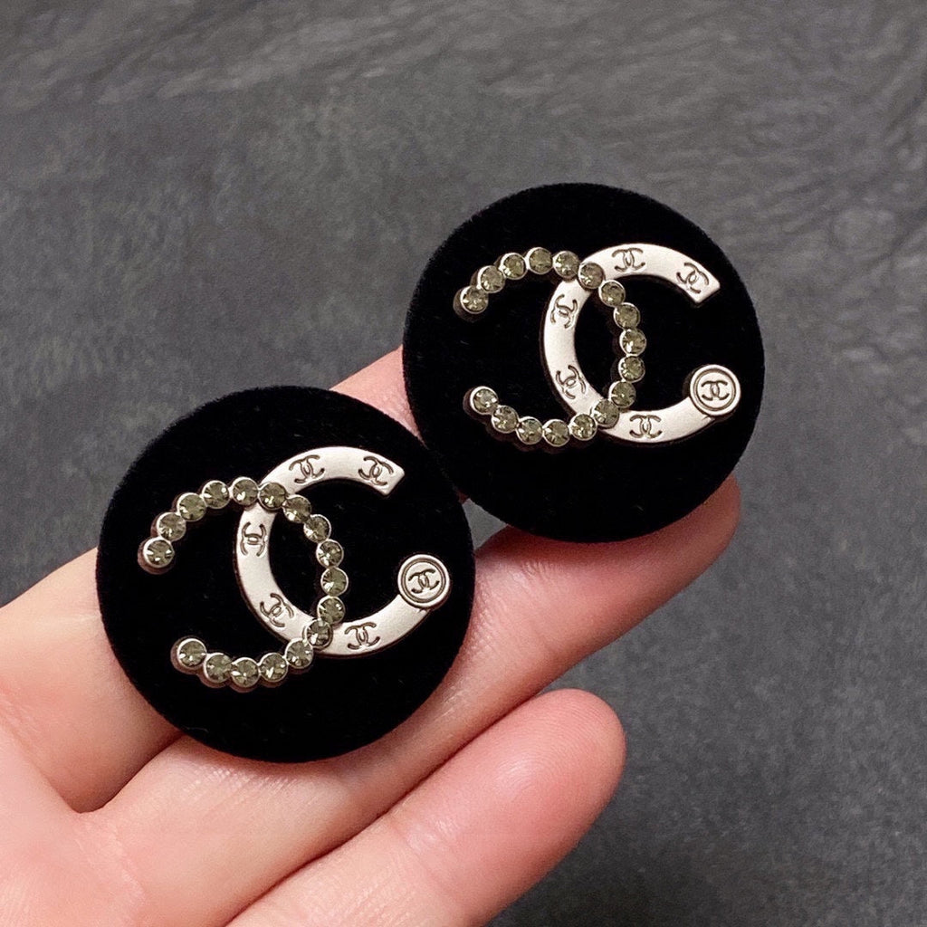 Chanel Black Resin Crystals 18K Gold Earrings