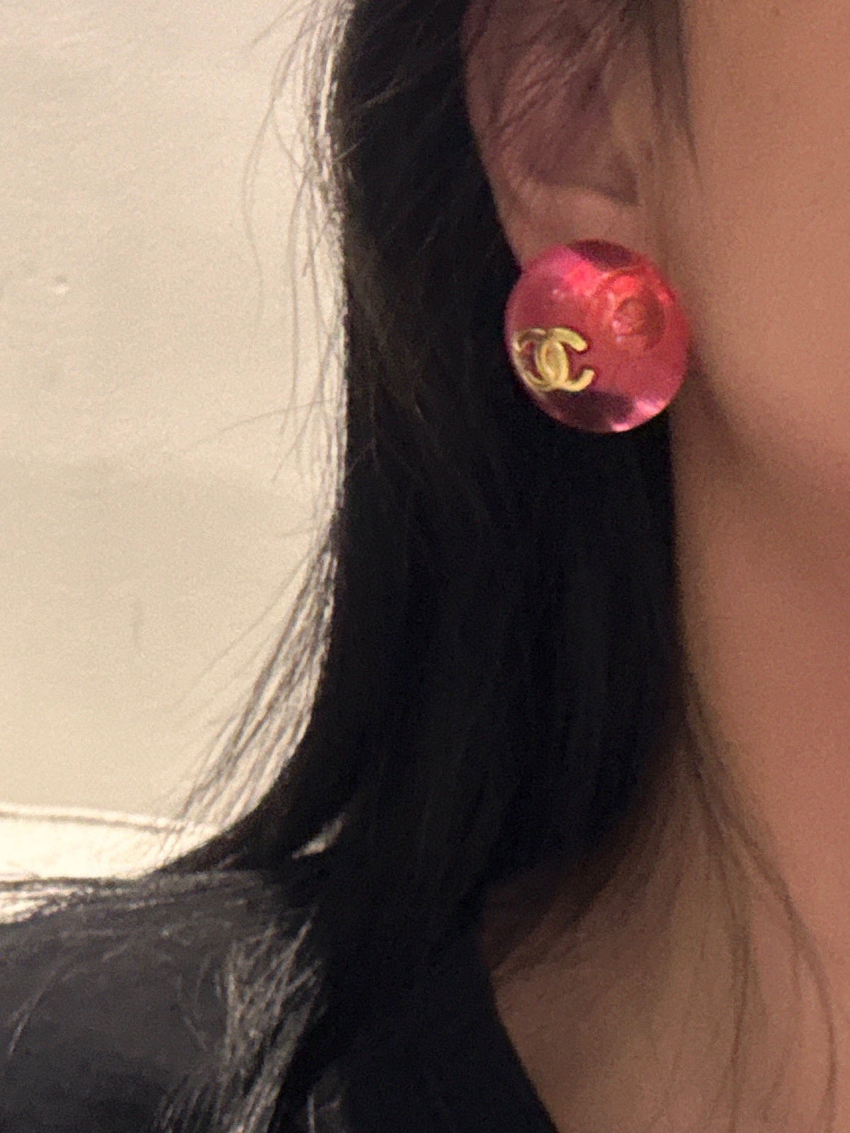 Chanel Pink Crystal 18K Gold Earrings