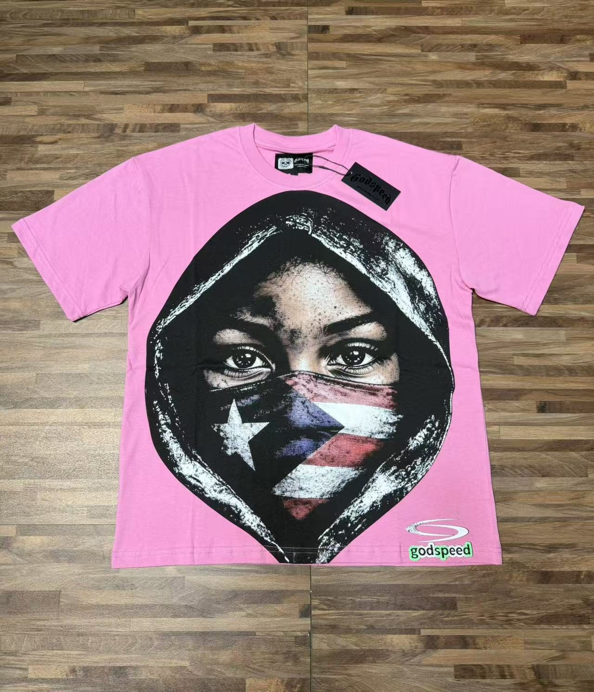 Godspeed Hooded Flag Portrait Graphic T-Shirt — front
