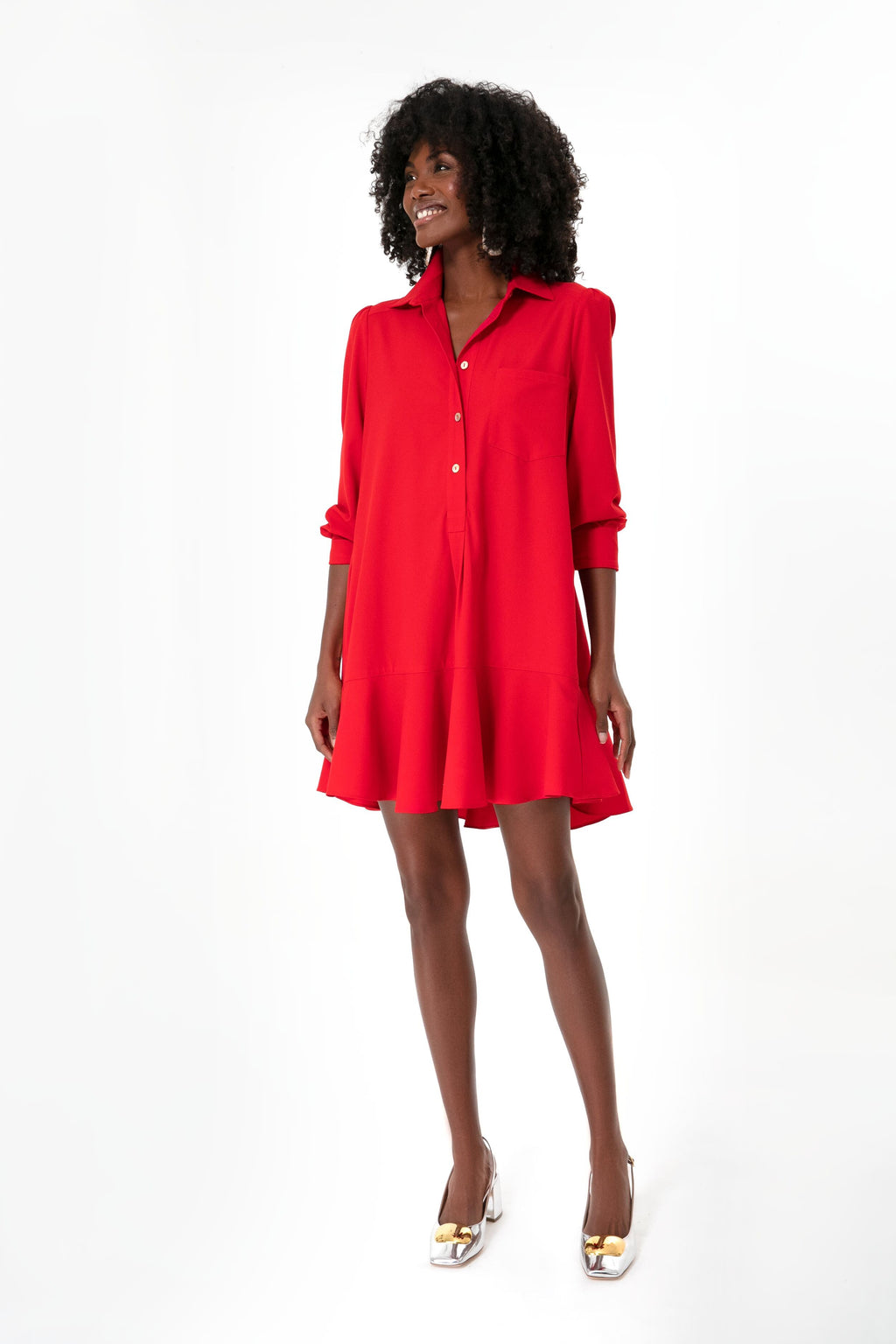 Red Crepe Callahan Shirt Dress