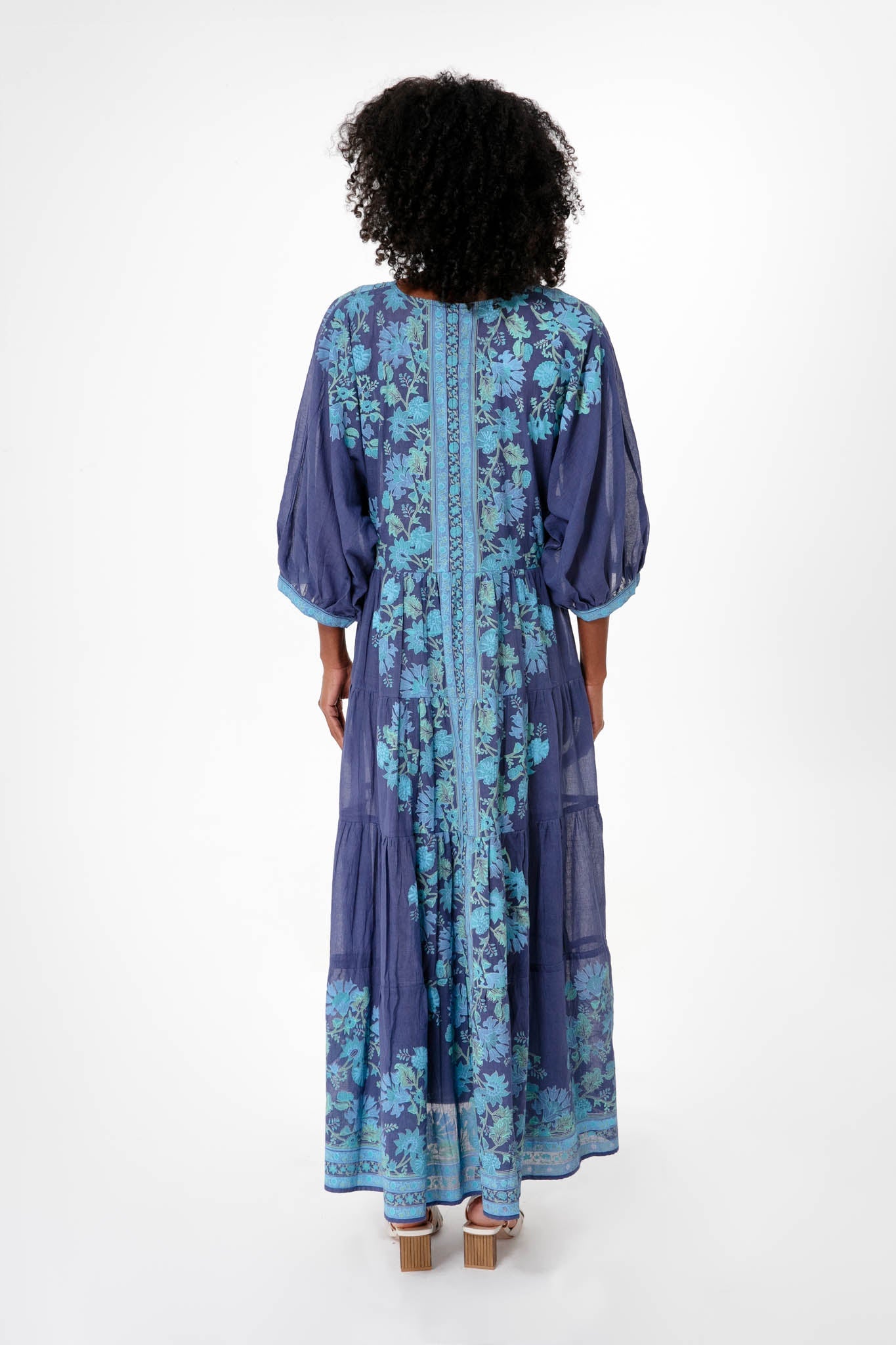 Indigo Rose Border V Neck Maxi Dress